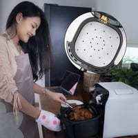 Ewwtrey 200 bucăți hârtie de copt pentru friteuză cu aer cald, 22 cm hârtie de copt perforată, hârtie de gătit pătrată pentru Airfryer 5
