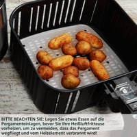 Ewwtrey 200 bucăți hârtie de copt pentru friteuză cu aer cald, 22 cm hârtie de copt perforată, hârtie de gătit pătrată pentru Airfryer 6