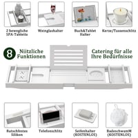 Etajeră pentru cadă din bambus Exabang, reglabilă 75-109 x 23 x 4,5 cm, tavă albă pentru cadă cu suport pentru băuturi, suport pentru cărți și suport pentru pahar de vin 5
