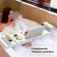 Etajeră pentru cadă din bambus Exabang, reglabilă 75-109 x 23 x 4,5 cm, tavă albă pentru cadă cu suport pentru băuturi, suport pentru cărți și suport pentru pahar de vin 3