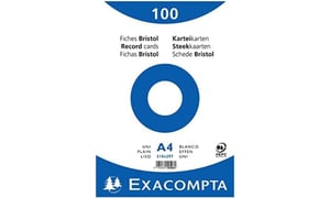 Exacompta kartonski listovi, 100 komada, glatki, nebušeni, u foliji, 210x297 mm, bijeli