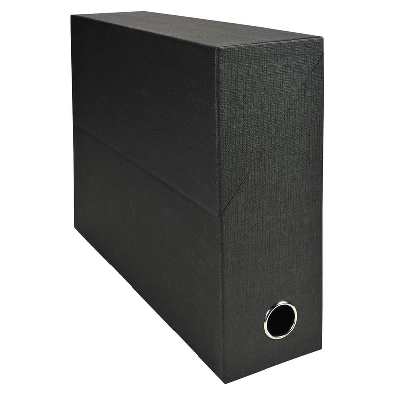 Exacompta 89521E Prémium archivačný box z plátnového papiera, A4, šírka chrbta 9 cm, čierny, s kovovým otvorom, 25,5x34x9 cm, na odkladanie zakladačov