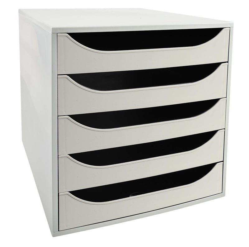 Exacompta ECOBOX+ 229606D 5 fiókos irodai tárolódoboz A4 és A4+ dokumentumokhoz, szürke, 34,8 x 28,4 x 29 cm