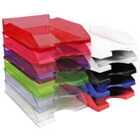 Set 10 tăvițe pentru documente A4+ Exacompta ECOTRAY 12327D, 34x25x6,5 cm, gri semitransparent, suprapozabile 3