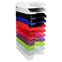 Set 10 tăvițe pentru documente A4+ Exacompta ECOTRAY 12327D, 34x25x6,5 cm, gri semitransparent, suprapozabile 4