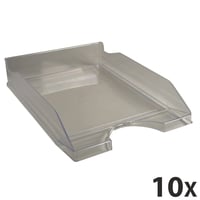 Set 10 tăvițe pentru documente A4+ Exacompta ECOTRAY 12327D, 34x25x6,5 cm, gri semitransparent, suprapozabile 6