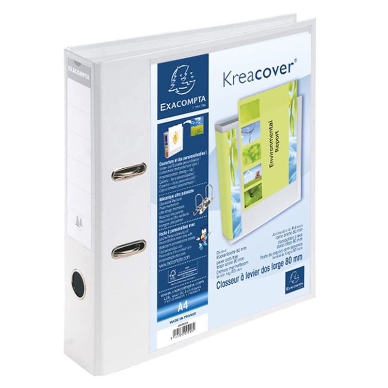 Prezentačný zakladač Exacompta KreaCover 53789E, PVC, A4, šírka 7 cm, s dvoma vreckami vo vnútri aj vonku, biely, na obchodné ponuky a firemné prezentácie