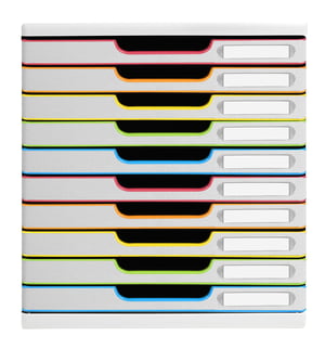 Organizator cu sertare Exacompta Modulo 302913D, 10 sertare, alb/colorat — colț deteriorat în partea din spate (stare: vezi imaginea 2)