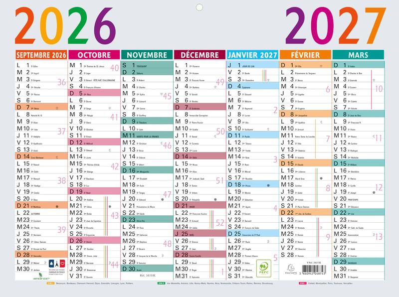 Exacompta Multicolore planer 29,5x22 cm - rujan 2026.-2027., višebojni stolni rokovnik