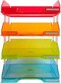 Exacompta Premium Levéltálca Szett A4 Színes Átlátszó Stackable Szerveződoboz - 37.5 x 26 x 14.6 cm, Assorted Colours, Translucent 2
