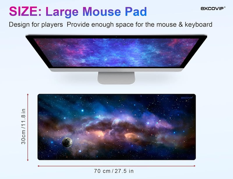 excovip Nagy Méretű Egérpad Irodai és Gamer Használatra - Precíziós Asztali Alátét PC Játékosoknak, Puha Felülettel, 700 x 300 mm