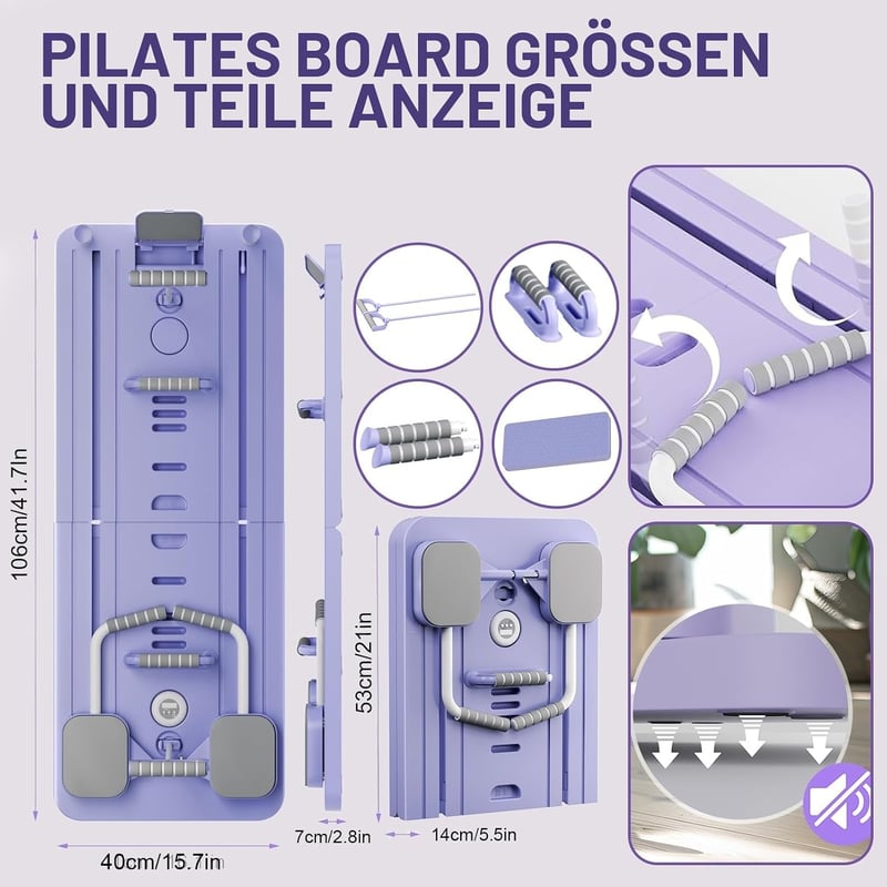 ExeractFit Pilates Board 2025 továbbfejlesztett összecsukható Pilates reformer gépkészlet otthoni multifunkcionális hasizom-edzőhöz automatikus visszapattanó otthoni edzőberendezésekhez (lila)
