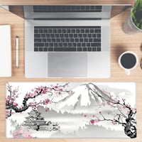 Herná podložka pod myš EXIN DECHEN XXL 900x400 mm, biela s motívom čerešňových kvetov, protišmyková podložka na stôl pre PC, MacBook a notebook 6