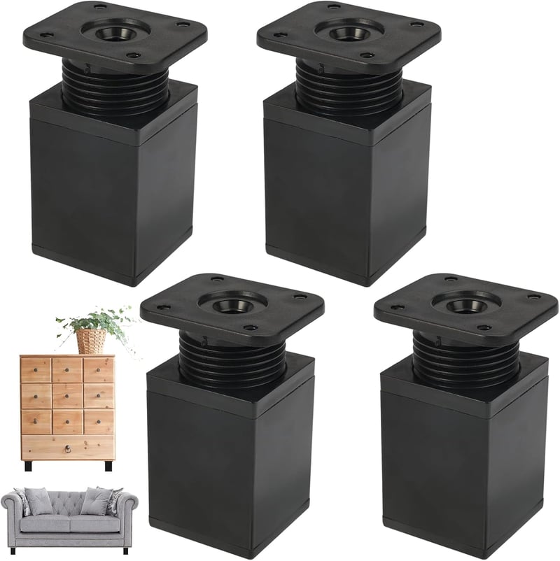 EXIN DEHCEN Állítható Magasságú Bútorláb Szett - 4 db Fekete Bútorlábak Kanapékhoz, Szekrényekhez, Asztalokhoz, 4x6 cm, 100 kg Teherbírás