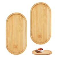 EXIN DEHCEN Bambus Ovalni Set Tacni 2kom - Mini Drvene Tacne za Posluživanje za Kolače, Čaj, Kavu - Dekorativna Tacna za Posluživanje 19,5x15cm 1