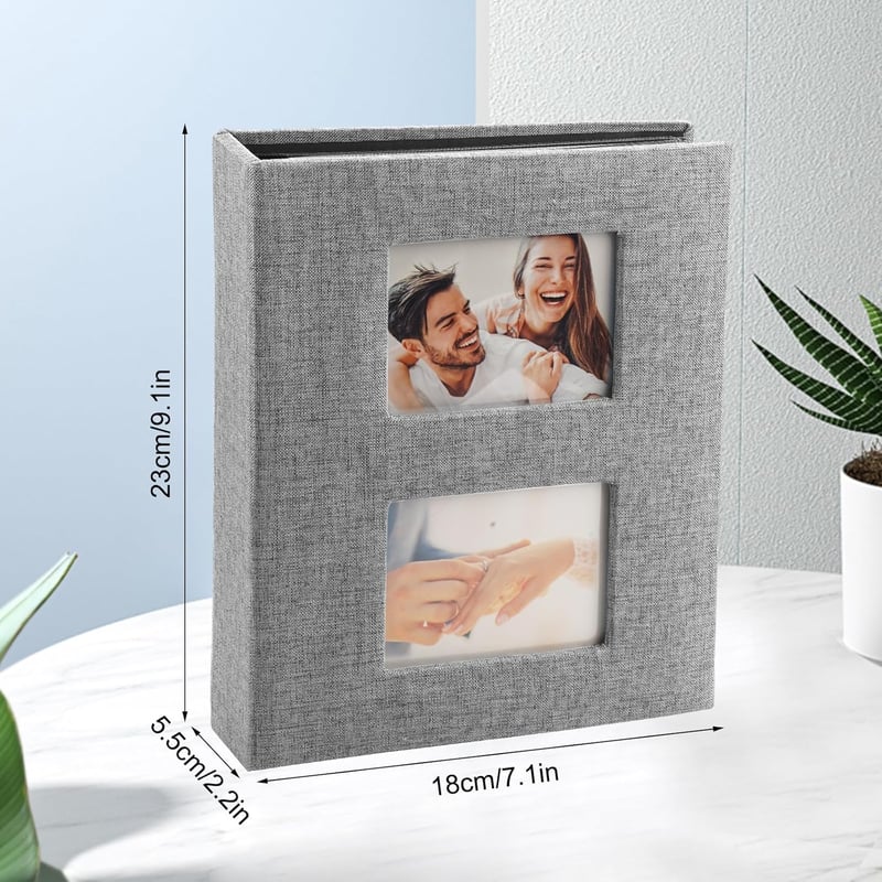 EXIN DEHCEN Vászon Fotóalbum 10x15 cm Képekhez - 200 Férőhelyes Bedugós Fényképalbum Esküvőre, Családi Emlékekhez, Szürke