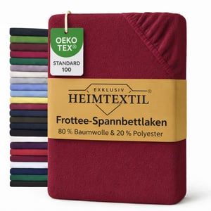 EXKLUSIV HEIMTEXTIL Cearșaf cu elastic din frotir, 140-160 x 200 cm, Bordeaux, 80% bumbac frotir, pentru saltele cu înălțime de până la 25 cm, certificat Öko-Tex