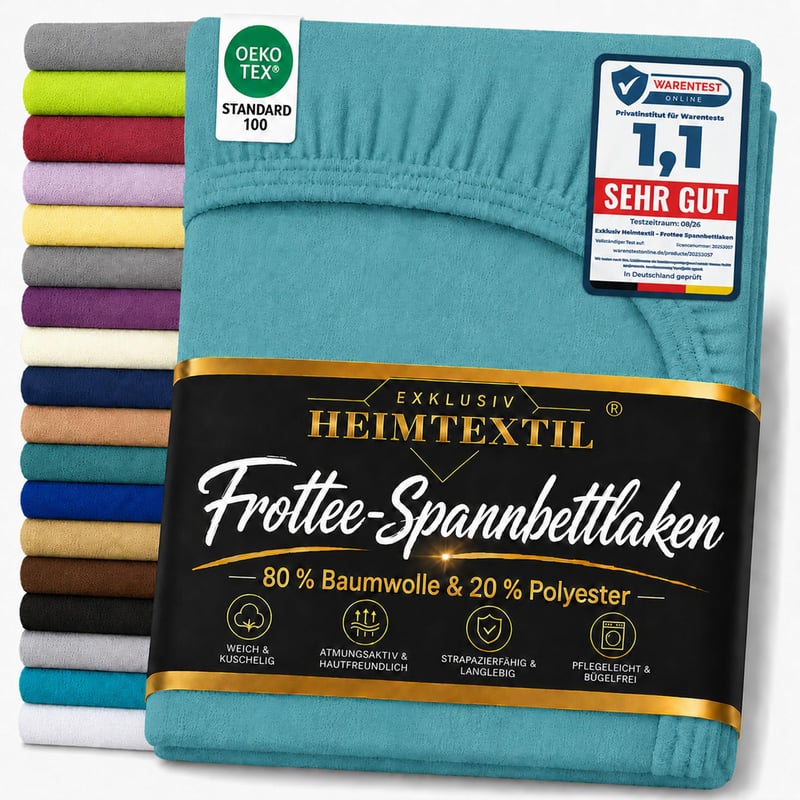 Cearșaf cu elastic Premium din bumbac Frottee EXKLUSIV HEIMTEXTIL, 140-160 x 200 cm, Turcoaz