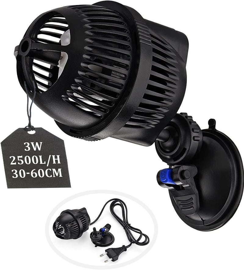 EXLECO JVP-100A Áramoltató Szivattyú - 2500 L/h, 3W, 360° Forgatható, Édesvízi és Tengeri Akváriumokhoz, Tapadókorongos Rögzítés