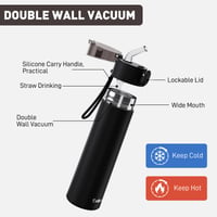 Exllena Malá fľaša na vodu 270 ml z nehrdzavejúcej ocele so slamkou, ovládanie jednou rukou, 100 % tesniaca, ultra kompaktná, ideálna na outdoor, do kancelárie a na cesty 3