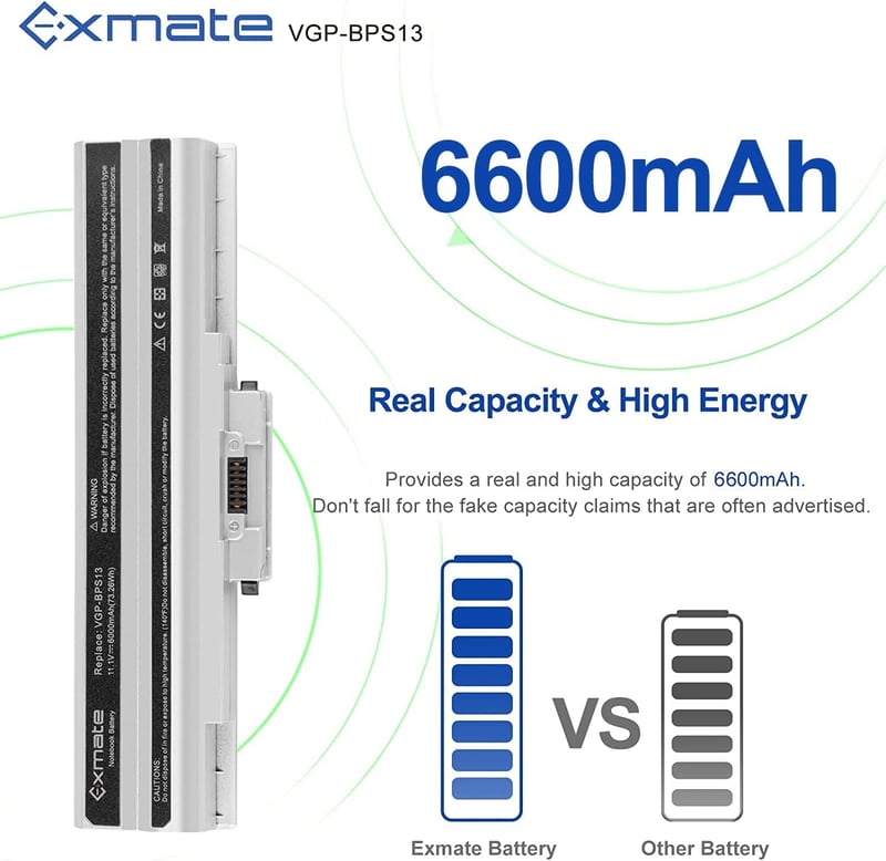 Exmate 11.1V 6600mAh Sony VAIO laptop akkumulátor VGP-BPS13 VGP-BPS21