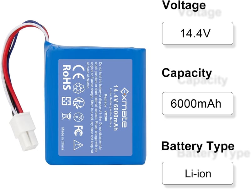 Exmate 14.4V 6000mAh Li-Ion akkumulátor Vorwerk Kobold VR200 porszívóhoz
