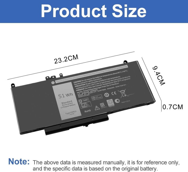 Exmate 7.4V 51Wh laptop akkumulátor Dell Latitude E5450 E5550 G5M10 WYJC2
