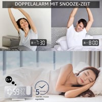 Exmate digitalni budilnik s projektorom i FM radiom, 7,5-inčnim zrcalnim LED zaslonom, USB priključkom, dvostrukim alarmom i automatskim podešavanjem svjetline, bijeli 2
