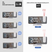 Exmate digitalni budilnik s projektorom i FM radiom, 7,5-inčnim zrcalnim LED zaslonom, USB priključkom, dvostrukim alarmom i automatskim podešavanjem svjetline, bijeli 4