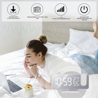 Exmate digitalni budilnik s projektorom i FM radiom, 7,5-inčnim zrcalnim LED zaslonom, USB priključkom, dvostrukim alarmom i automatskim podešavanjem svjetline, bijeli 3