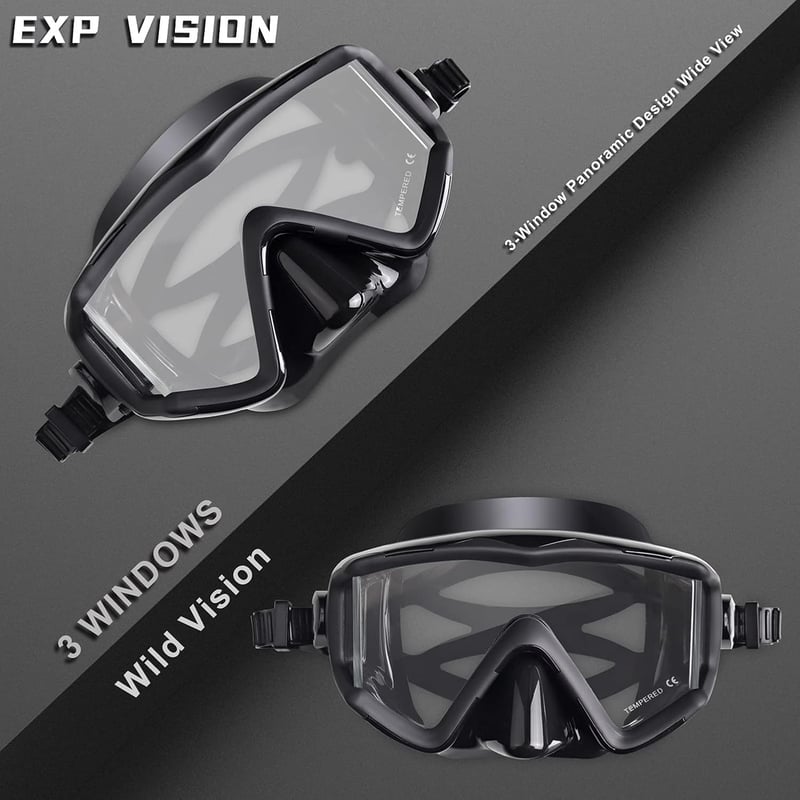 EXP VISION Pano 3 panoráma búvárkodási maszk, edzett üveg snorkel maszk kék