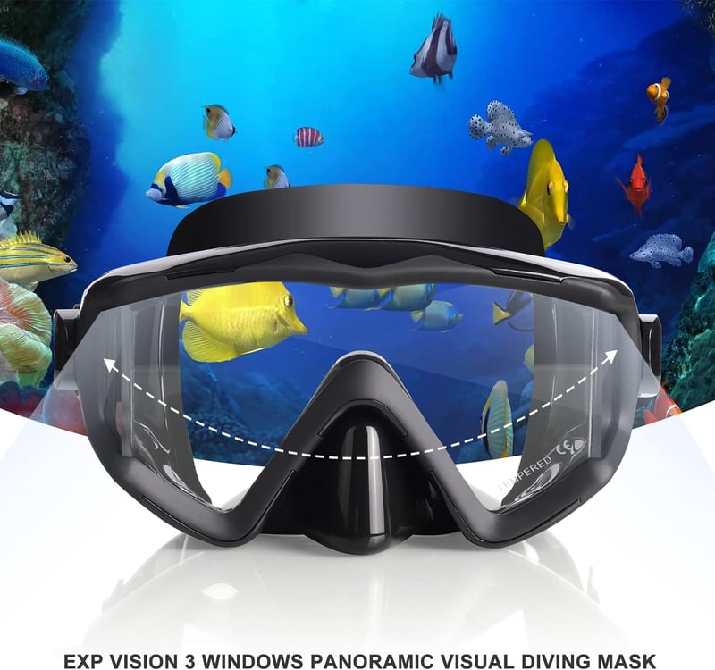 EXP VISION Pano 3 panoráma búvárkodási maszk, edzett üveg snorkel maszk kék