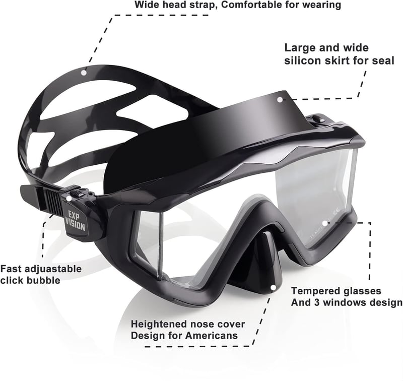 EXP VISION Pano 3 panoráma búvárkodási maszk, edzett üveg snorkel maszk kék