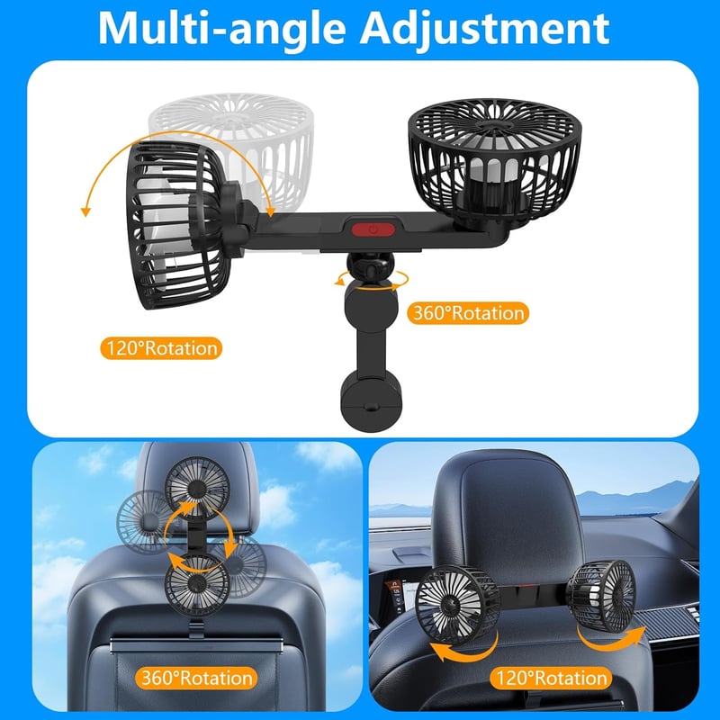 Exsivemy USB autós ventilátor 360° forgó dupla fej 2 sebességgel