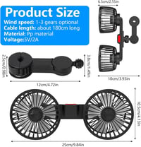 Exsivemy USB autós ventilátor 360° forgó dupla fej 2 sebességgel 7