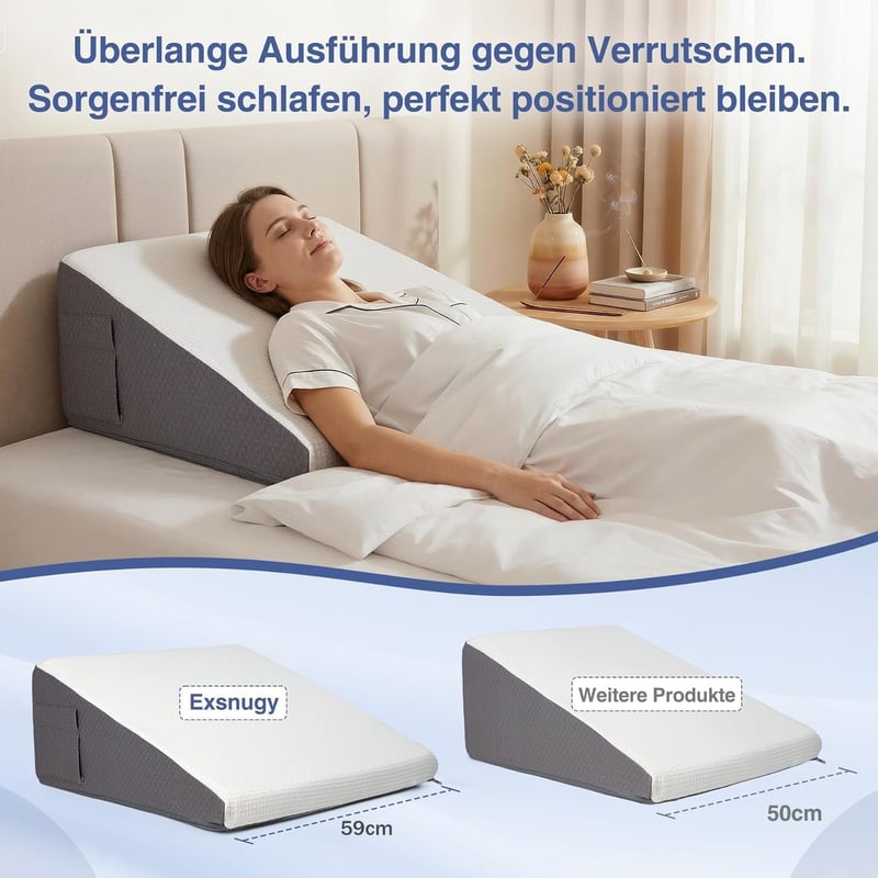 Exsnugy Keilkissen 19 cm - Memóriahabos Reflux és Horkolás Elleni Párnák - 59×59×19cm