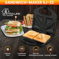 Aparat pentru sandvișuri Extralink 750W – Strat antiaderent, mâner izolat termic, picioare antiderapante, indicator luminos, încălzire rapidă, curățare ușoară, 2 felii, sandvișuri triunghiulare 2