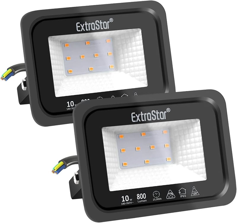 EXTRASTAR 10W LED Kültéri Reflektor 2 Darabos Szett, 800 lm Melegfehér Fényszóró IP65 Vízálló Kerti Világítás Udvar Garázs