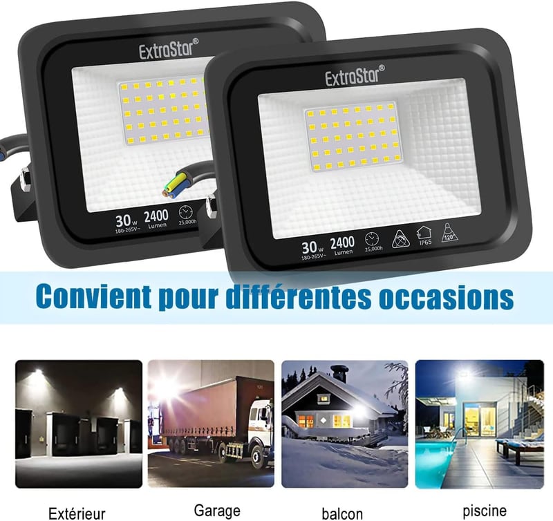 EXTRASTAR 30W LED Reflektor IP65 Vízálló 2400 Lm Hideg Fehér Kültéri Lámpa