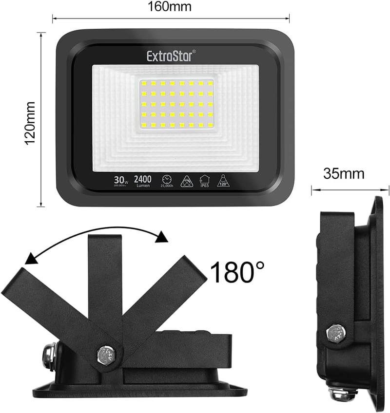 EXTRASTAR 30W LED Reflektor IP65 Vízálló 2400 Lm Hideg Fehér Kültéri Lámpa