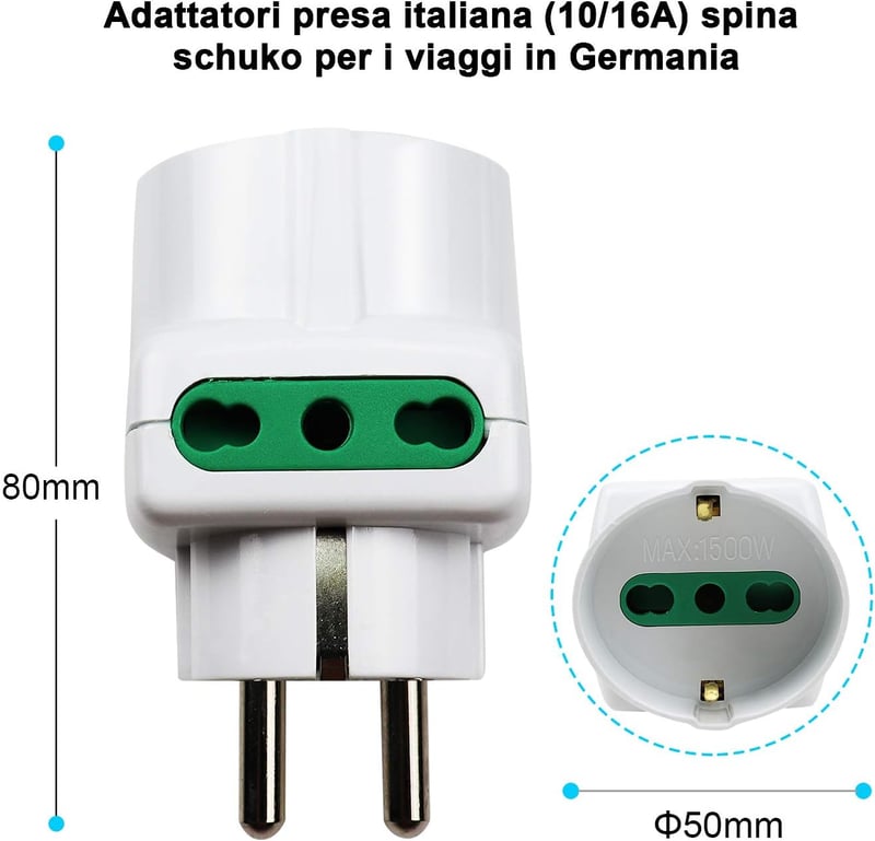 EXTRASTAR 4 darab olasz aljzat Schuko utazó adapter 10 16A 3 foglal