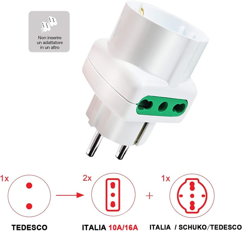 EXTRASTAR 4 darab olasz aljzat Schuko utazó adapter 10 16A 3 foglal