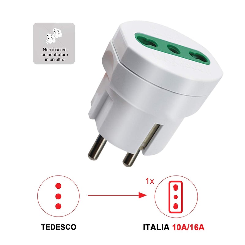 EXTRASTAR 4 részes utazási adapter Olaszország Schuko dugó Type L aljzat