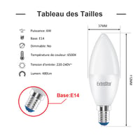 EXTRASTAR E14 LED Izzó, C37, 6W (48W), 480lm, 6500K Hideg Fehér, Nem Szabályozható, 6 Darabos Csomag, Energiatakarékos 2