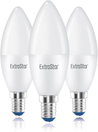 EXTRASTAR E14 LED Izzó Meleg Fehér 6W Gyertya Alakú, 40W Helyettesítő 480 Lumen 3000K C37 Forma, 3 Darabos Csomag 1