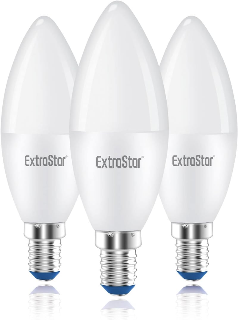 EXTRASTAR E14 LED Izzó Meleg Fehér 6W Gyertya Alakú, 40W Helyettesítő 480 Lumen 3000K C37 Forma, 3 Darabos Csomag