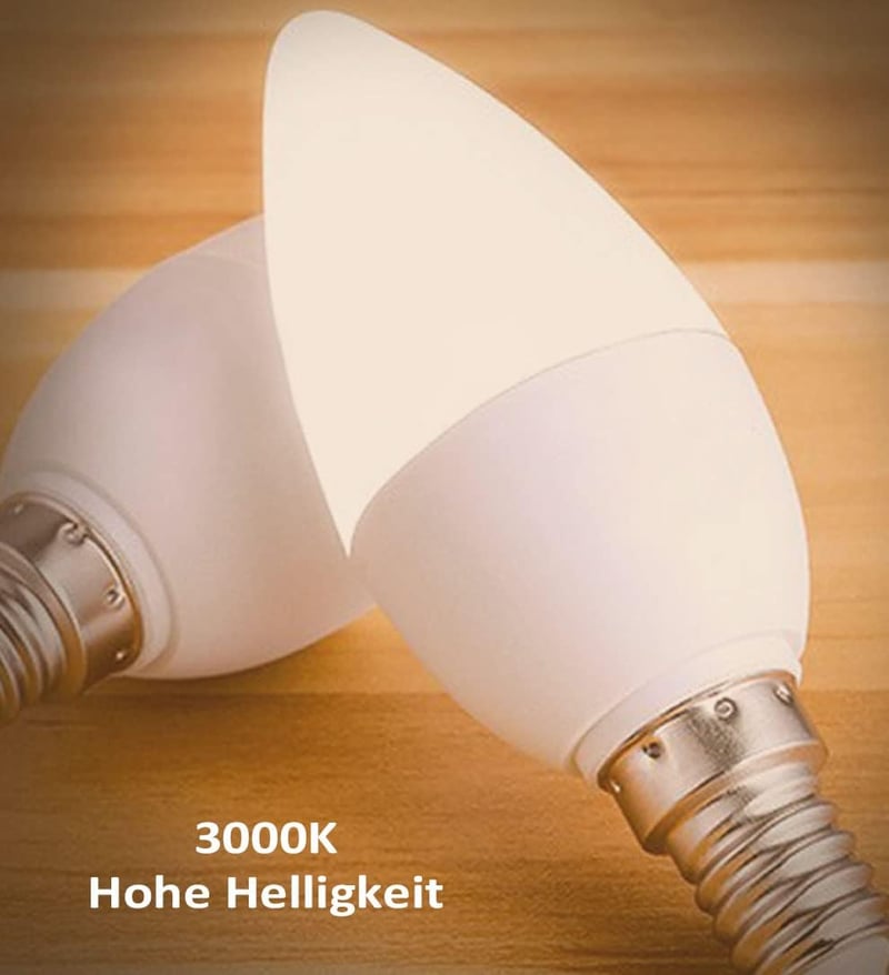 EXTRASTAR E14 LED Izzó Meleg Fehér 6W Gyertya Alakú, 40W Helyettesítő 480 Lumen 3000K C37 Forma, 3 Darabos Csomag