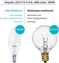 EXTRASTAR E14 LED Izzó Meleg Fehér 6W Gyertya Alakú, 40W Helyettesítő 480 Lumen 3000K C37 Forma, 3 Darabos Csomag 4