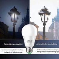 EXTRASTAR LED žiarovka E27 so súmrakovým senzorom, 9W studená biela 6500K, automatické zapnutie/vypnutie, pre exteriér, verandu, záhradu, vchod, chodbu, 2 ks 6