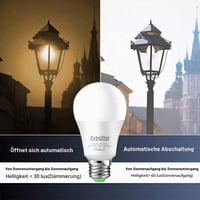 EXTRASTAR LED žiarovka E27 so súmrakovým senzorom, 9W teplá biela 3000K, automatické zapnutie/vypnutie, vonkajšie senzorové svietidlo do záhrady a na verandu, 2 ks 6